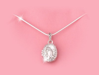 RELIGIOUS OVAL PRAYING HANDS PRAYER BOX LOCKET NECKLACE