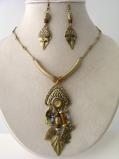 BOHO CHUNKY BRASS METAL NECKLACE BEAD SET