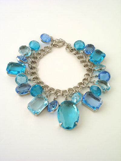 BOHO CHUNKY BLUE TEAL AQUA FAUX GEMSTONE CHA CHA BRACELET