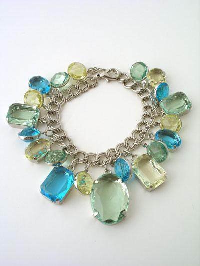 BOHO CHUNKY FAUX PERIDOT GREEN BLUE TEAL BRACELET