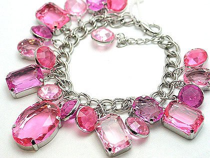 BOHO CHUNKY HOT PINK ROSE FAUX GEMSTONE BRACELET