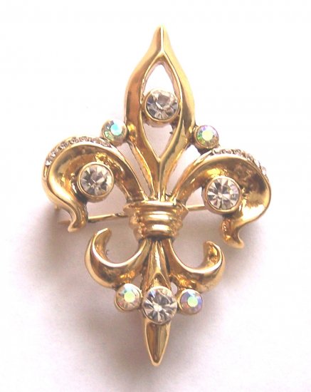 FLEUR DE LIS CRYSTAL BROOCH PIN