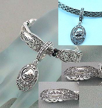 INSPIRATIONAL MESSAGE INSPIRE HOPE ACHIEVE WORD CHARM BRACELET