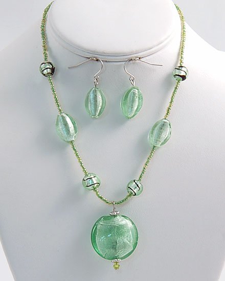 LIGHT GREEN MURANO ITALIAN GLASS CIRCLE SET