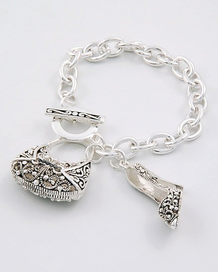 CHUNKY SHOES HEEL PURSE HANDBAG MARCASITE LOOK BRACELET