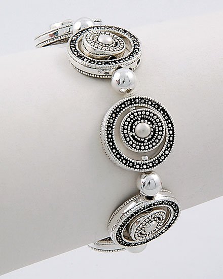 OPEN CIRCLE LINK MARCASITE BEAD BALL BRACELET