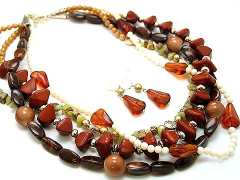 BOHO NATURAL STONE BROWN CREAM CERAMIC BEAD SET