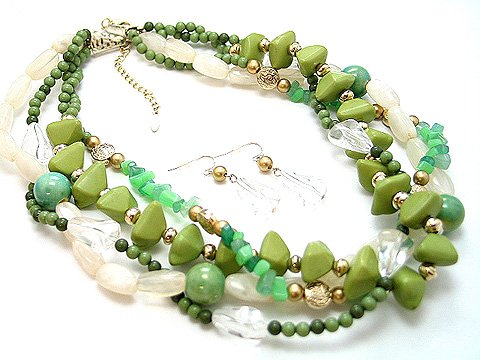BOHO NATURAL STONE LIGHT OLIVE GREEN CREAM CERAMIC BEAD SET