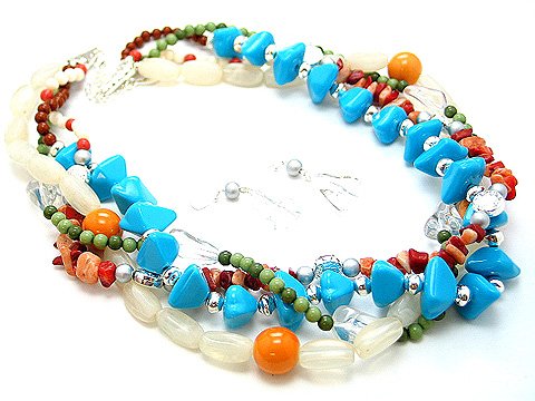 BOHO NATURAL STONE BLUE TURQUOISE AQUA CERAMIC BEAD SET