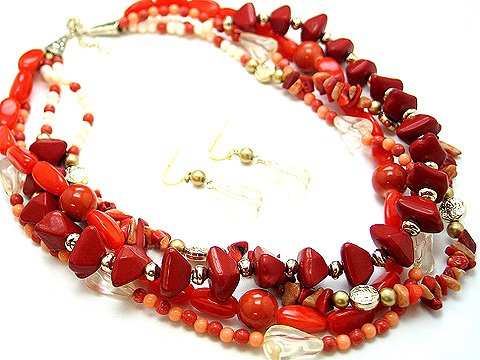 BOHO NATURAL STONE RED PINK CERAMIC BEAD SET