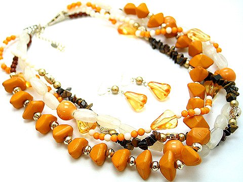 BOHO NATURAL STONE ORANGE CERAMIC BEAD SET