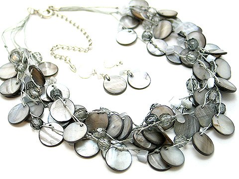 GRAY MULTI STRAND NATURAL STONE SHELL NECKLACE SET