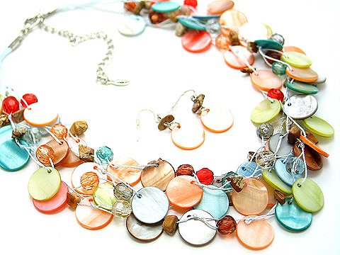 MULTI COLOR MULTI STRAND NATURAL STONE SHELL NECKLACE SET