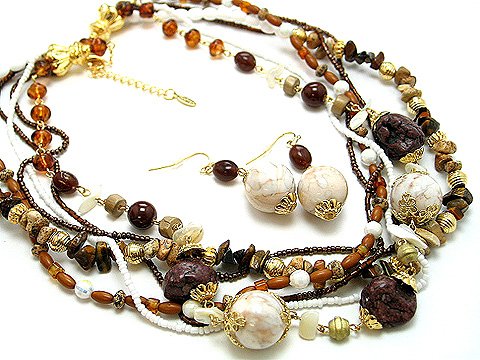 BOHO NATURAL STONE BROWN CREAM CERAMIC BEAD SET