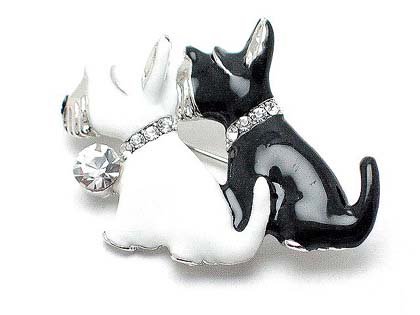 BLACK WHITE SCOTTISH TERRIER DOG DOGS CANINE AUSTRIAN CRYSTAL BROOCH PIN