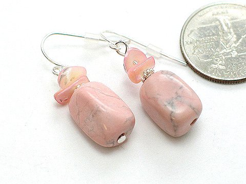 STERLING SILVER LIGHT PINK ROSE GLASS BEAD EARRINGS