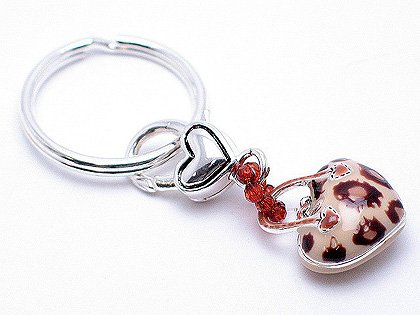 BROWN ANIMAL PRINT HEART LOVE PURSE BAG HANDBAG TOTE CHARM KEYCHAIN KEY CHAIN