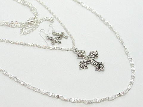 RELIGIOUS DOUBLE STRAND CROSS NECKLACE SET