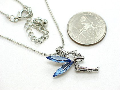 BLUE SIMULATED SAPPHIRE FAIRY TINKERBELL PIXIE CRYSTAL NECKLACE