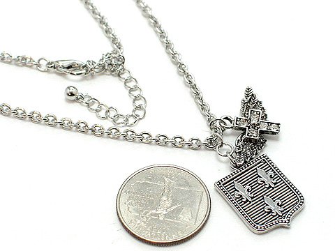 FRENCH FLEUR DE LIS ANGEL WING CROSS NECKLACE