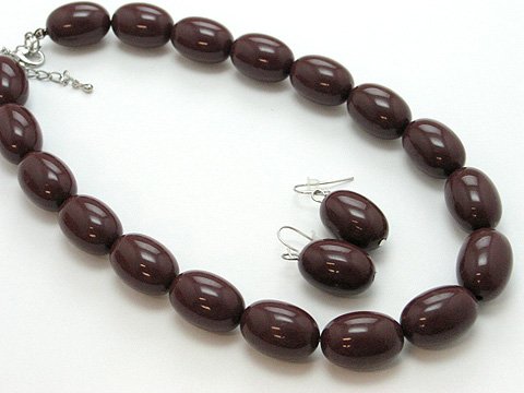 SINGLE ROW BROWN LUCITE BEAD BALL NECKLACE SET