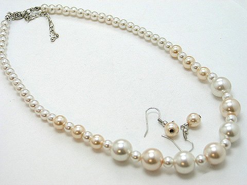 SINGLE STRAND NATURAL CREAM CREME OFF WHITE FAUX PEARL GLASS BEAD NECKLACE SET