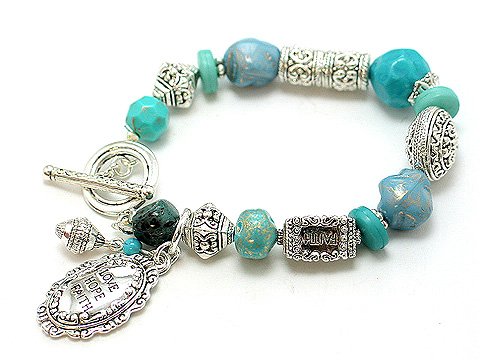 FILIGREE BLUE TURQUOISE LOVE HOPE FAITH INSPIRATIONAL WORD CHARM BRACELET