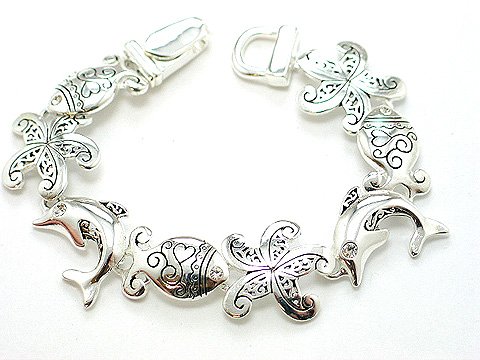 TROPICAL SEA STARFISH DOLPHIN FISH CRYSTAL BRACELET
