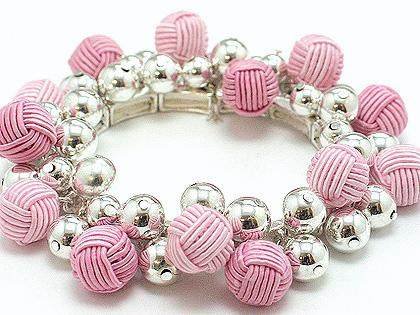 PINK METAL BEAD CORD BALL BRACELET