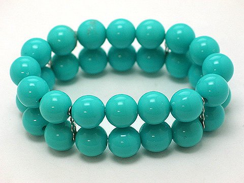 BLUE AQUA TURQUOISE TWO ROW LUCITE BEAD BALL BRACELET