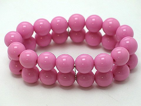 HOT PINK FUSCHIA TWO ROW LUCITE BEAD BALL BRACELET