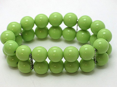 LIGHT OLIVE GREEN TWO ROW LUCITE BEAD BALL BRACELET