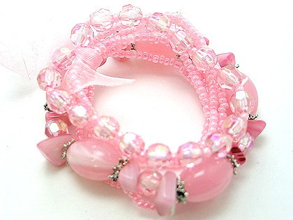 PINK ROSE MULTI STRAND LUCITE BEAD BALL BRACELET