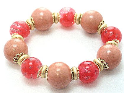 PEACH CORAL RED SINGLE ROW LUCITE BEAD BALL BRACELET