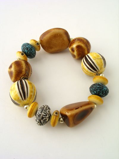BOHO YELLOW BROWN BEAD BRACELET
