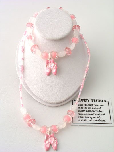 KIDS CHILDS GIRLS BALLET BALLERINA SHOE BEAD NECKLACE AND BRACELET SET