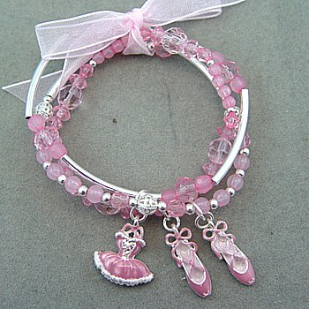 KIDS GIRLS THREE BRACELET BALLET SHOES BEAD PINK RIBBON BRACELET