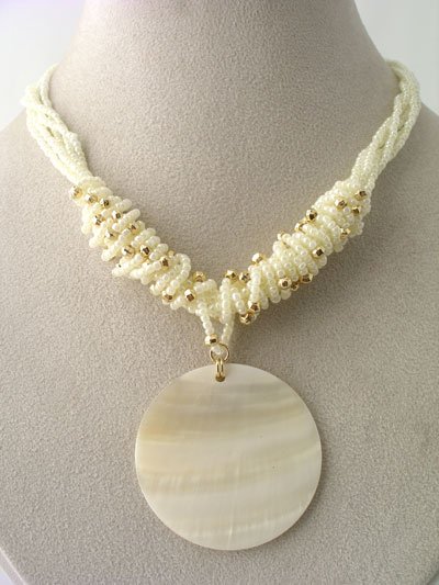 CHUNKY CREAM CREME OFF WHITE SHELL SEED BEAD NECKLACE SET