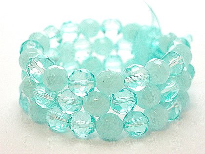 LIGHT BLUE TEAL MULTI STRAND GLASS BEAD BALL RIBBON BRACELET