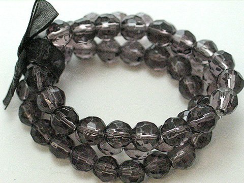 BLACK MULTI STRAND GLASS BEAD BALL RIBBON BRACELET