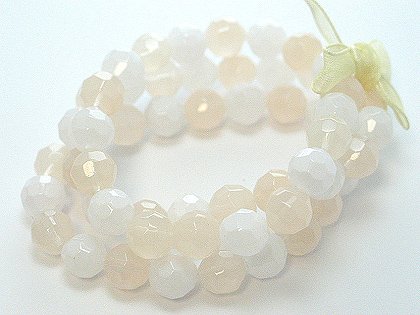 OFF WHITE CREAM CREME NATURAL MULTI STRAND GLASS BEAD BALL RIBBON BRACELET