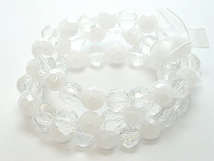 WHITE CREAM CREME NATURAL MULTI STRAND GLASS BEAD BALL RIBBON BRACELET -