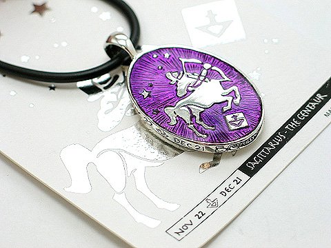 REVERSIBLE ZODIAC SAGITTARIUS BLACK CORD CENTAUR HOROSCOPE NECKLACE
