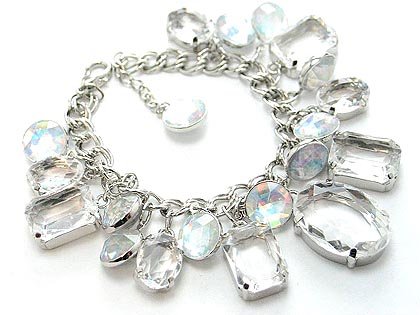 BOHO CHUNKY WHITE CLEAR FAUX GEMSTONE CHA CHA BRACELET