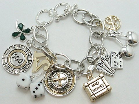 CHUNKY 3D CASINO GAMBLE MAD MONEY DICE CHERRY CARDS BRACELET