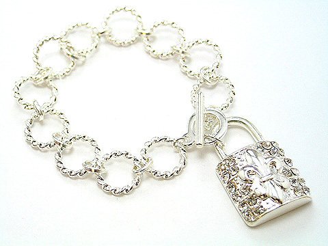 FLEUR DE LIS CRYSTAL PAD LOCK BRACELET