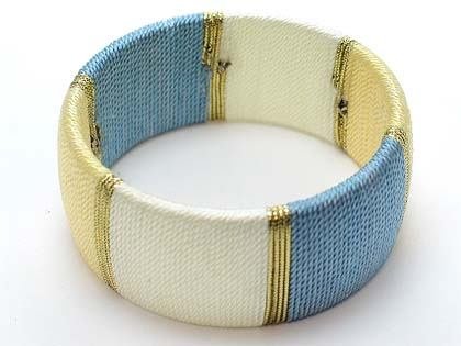 BLUE YELLOW GOLD CORD FABRIC BANGLE BRACELET