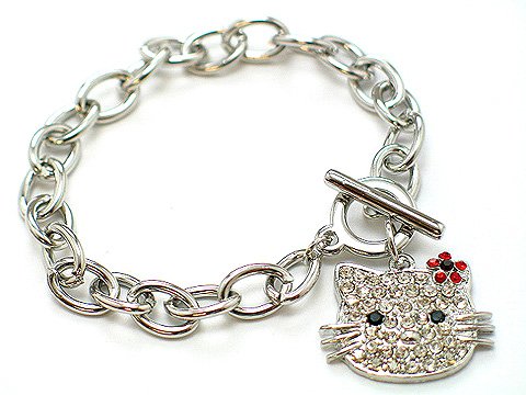 HELLO KITTY CAT KITTEN CRYSTAL CHARM BRACELET