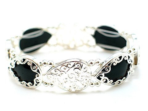 FILIGREE BLACK BANGLE BEAD BRACELET