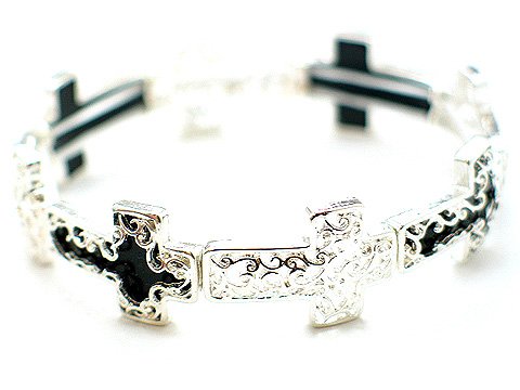 RELIGIOUS FILIGREE BLACK CROSS BANGLE BRACELET